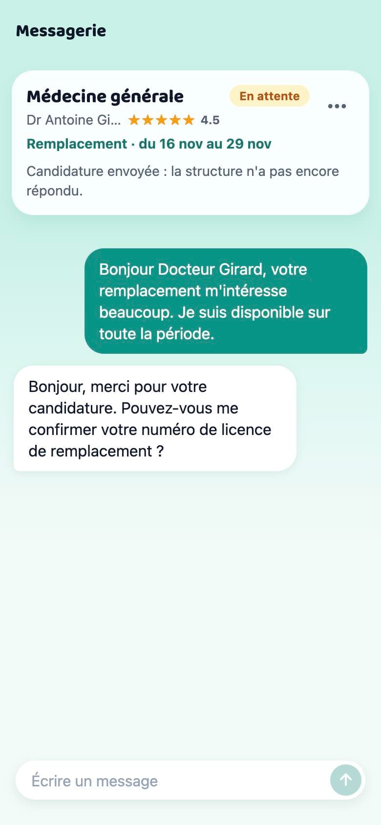 Discussion avec un médecin dans la messagerie